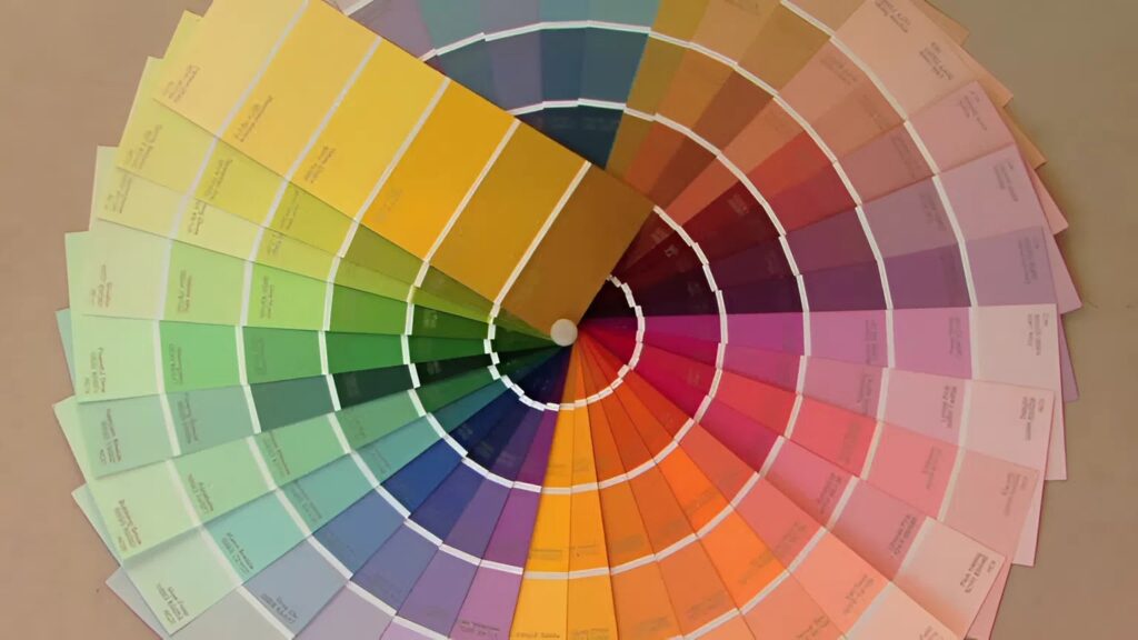 Color palette wheel showcasing a variety of shades used by an interior painter in Des Moines, IA