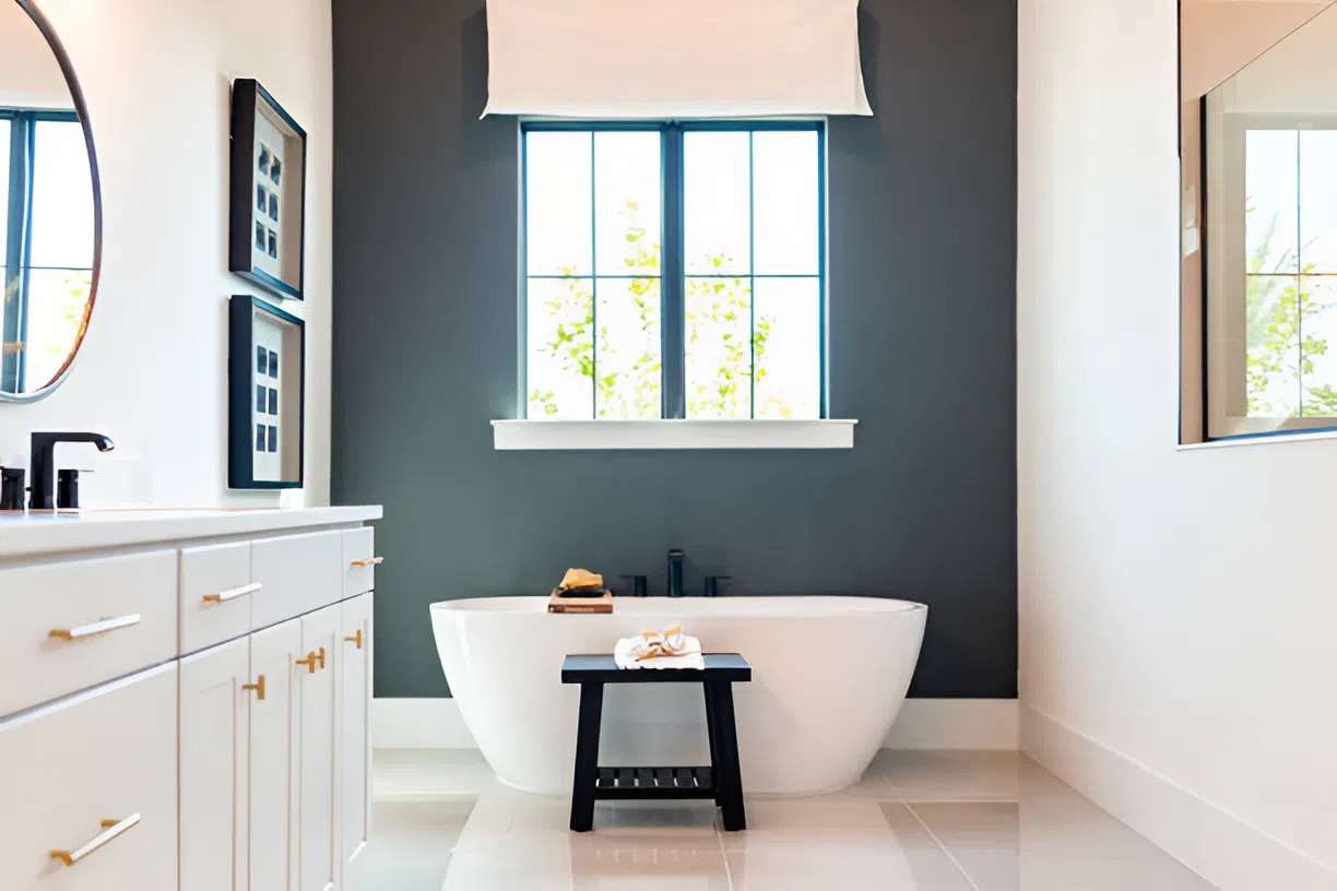 Modern bathroom with elegant finishes painted by a professional house painter in Ames, IA