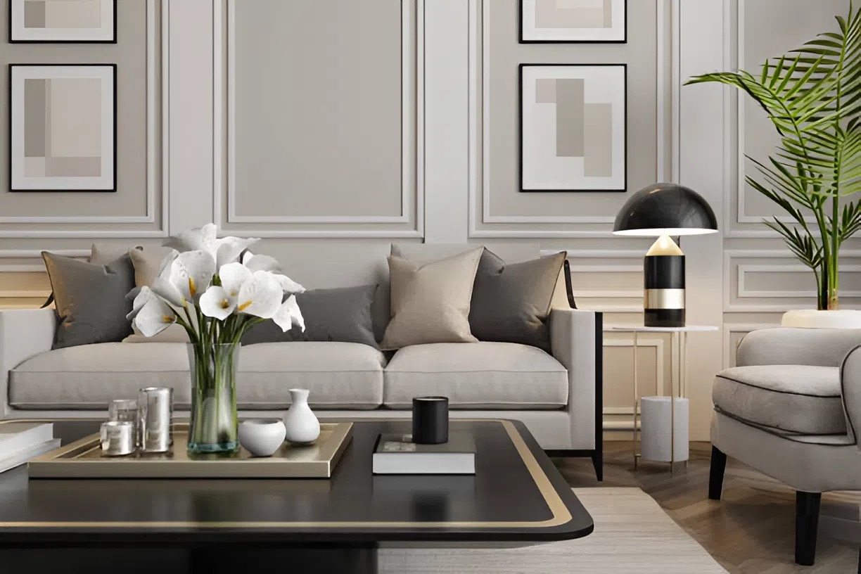 Elegant living room with modern trim finishes by a trusted painting company in Clive, IA