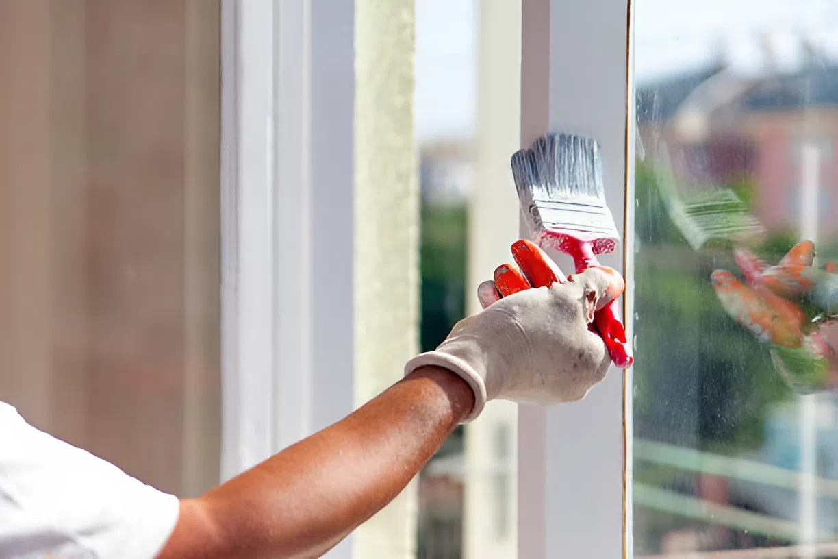 Professional trim painting by a painting company in Clive, IA for residential window frames