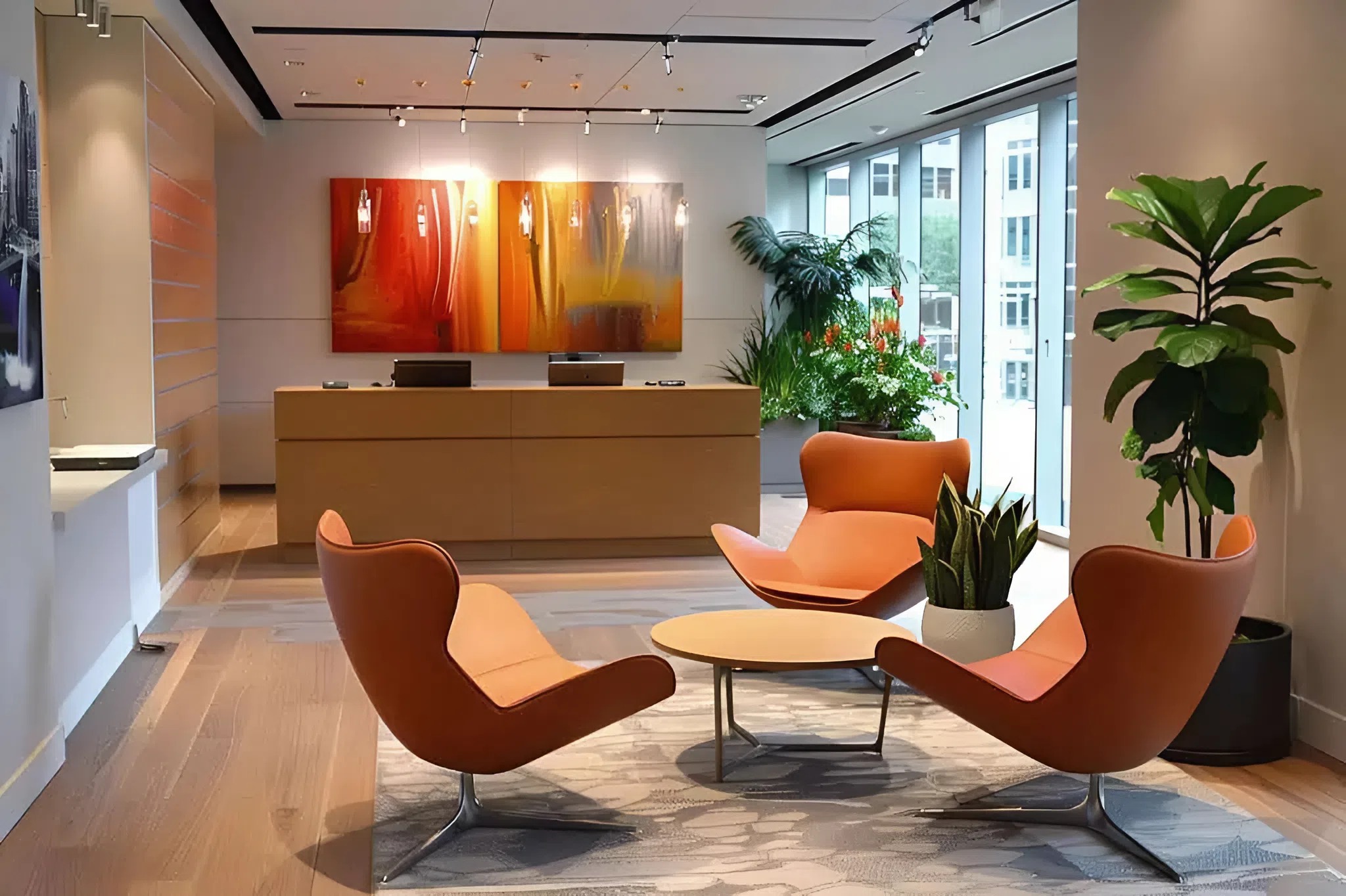 Reception area with soft, warm undertones painted by a painting company in Des Moines, IA