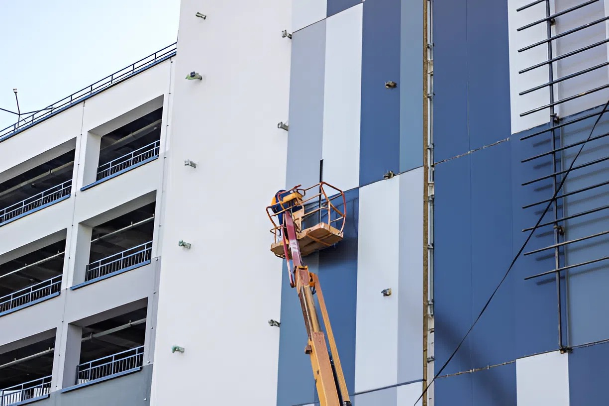 Commercial building exterior freshly coated by an exterior painter in Ames, IA