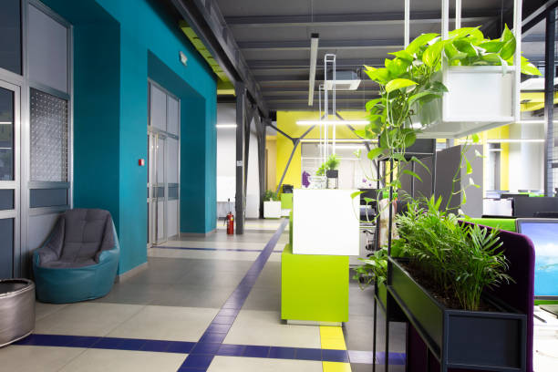 Modern office interior with bold accent wall colors and clean finishes by a painter in Altoona, IA
